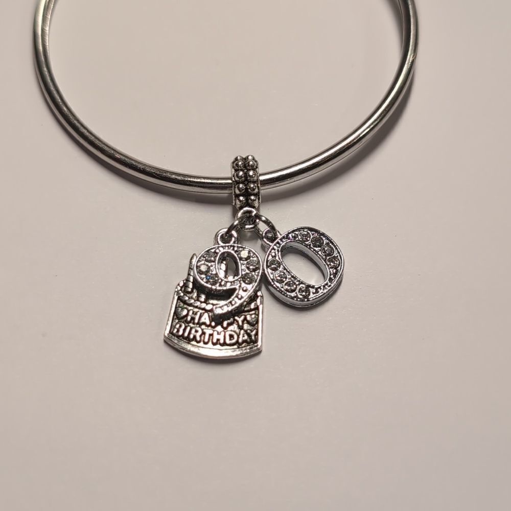 Silver Rhinestones Happy 90th‎ Birthday Charm for Pandora Style Bracelet